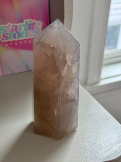 Blue rose quartz tower