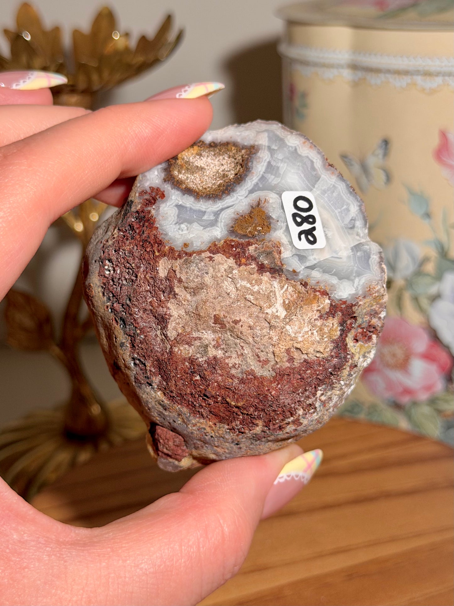Large blue Laguna agate with perfect yellow and red banding