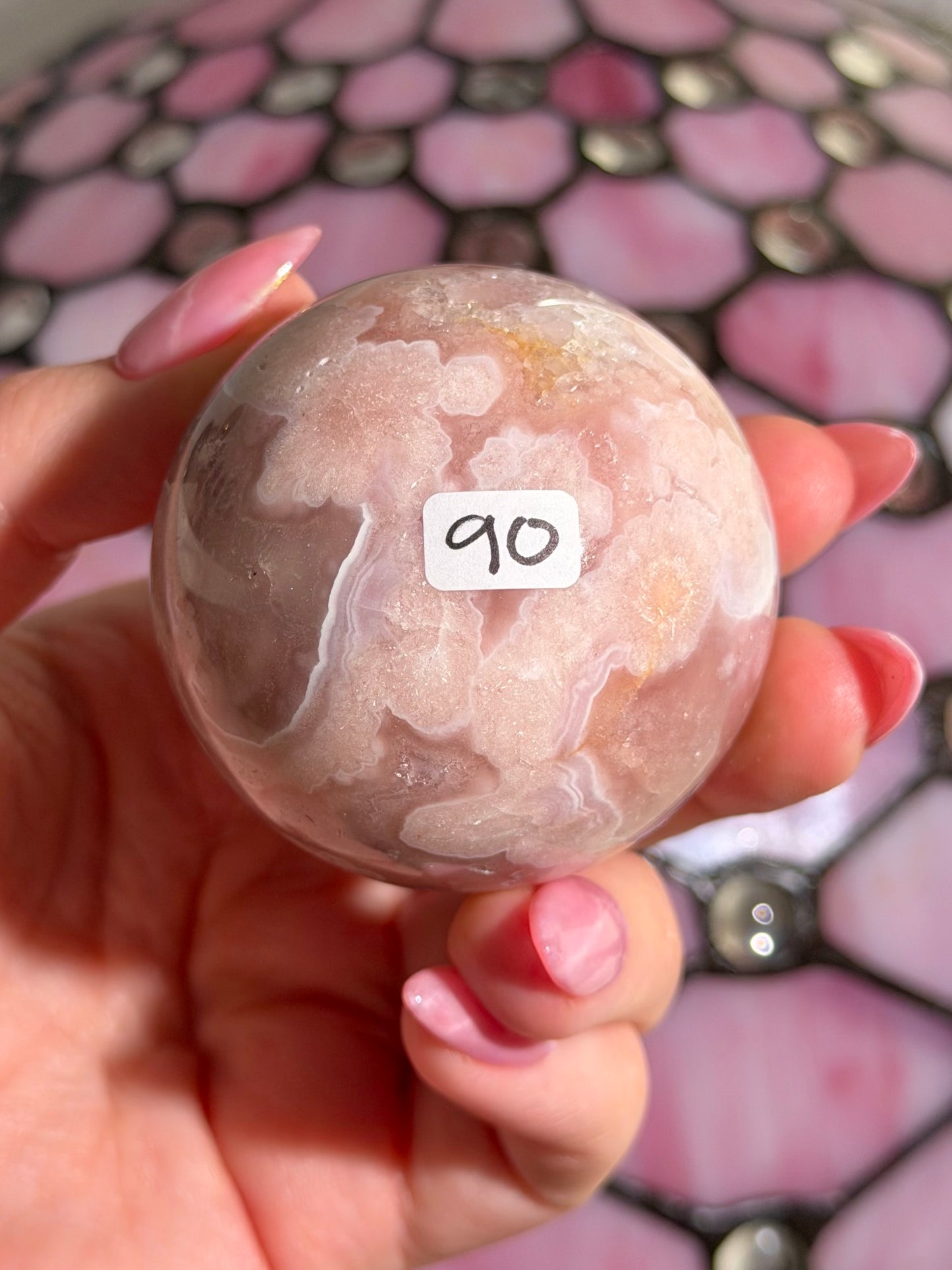 Hot pink quartzy Pink amethyst x flower agate sphere