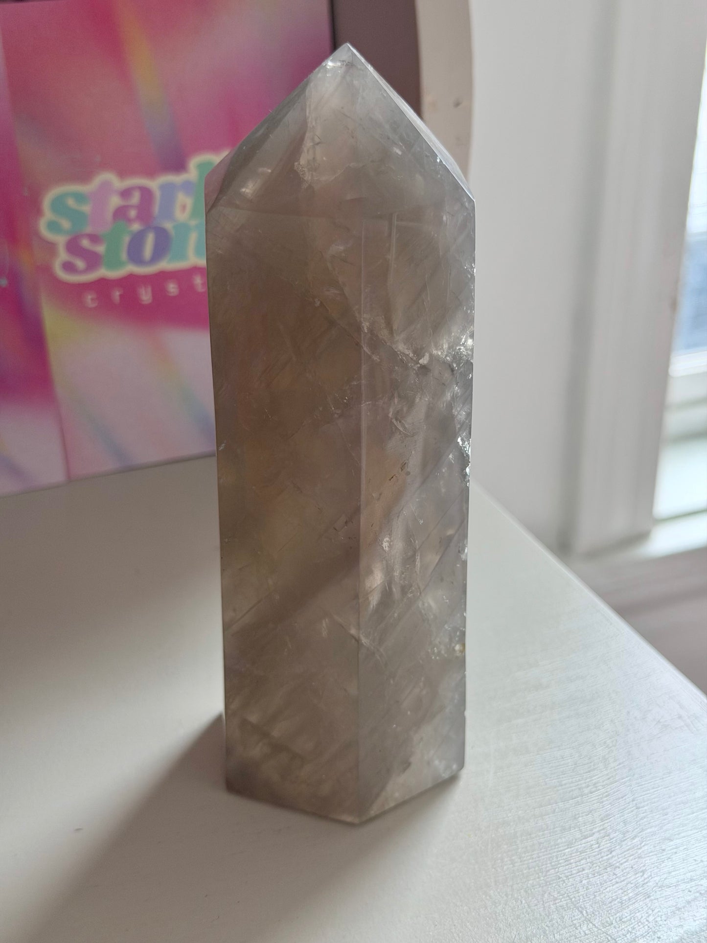 Blue rose quartz tower