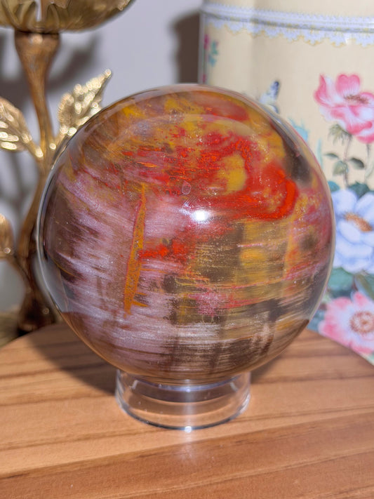Statement colorful petrified wood sphere