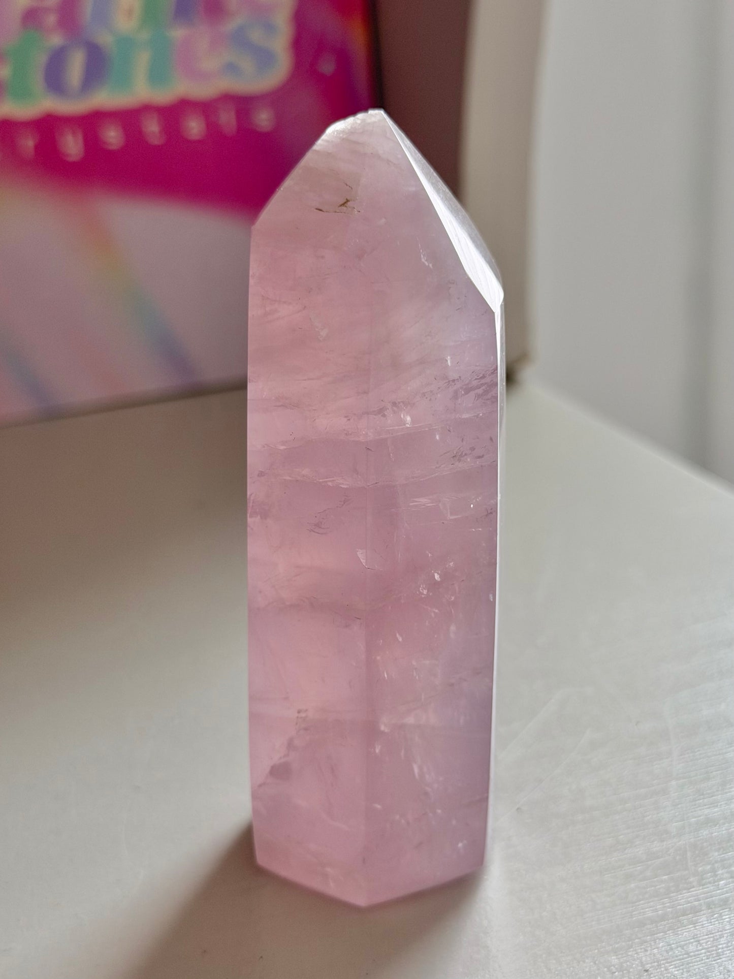 Purple toned rose quartz tower
