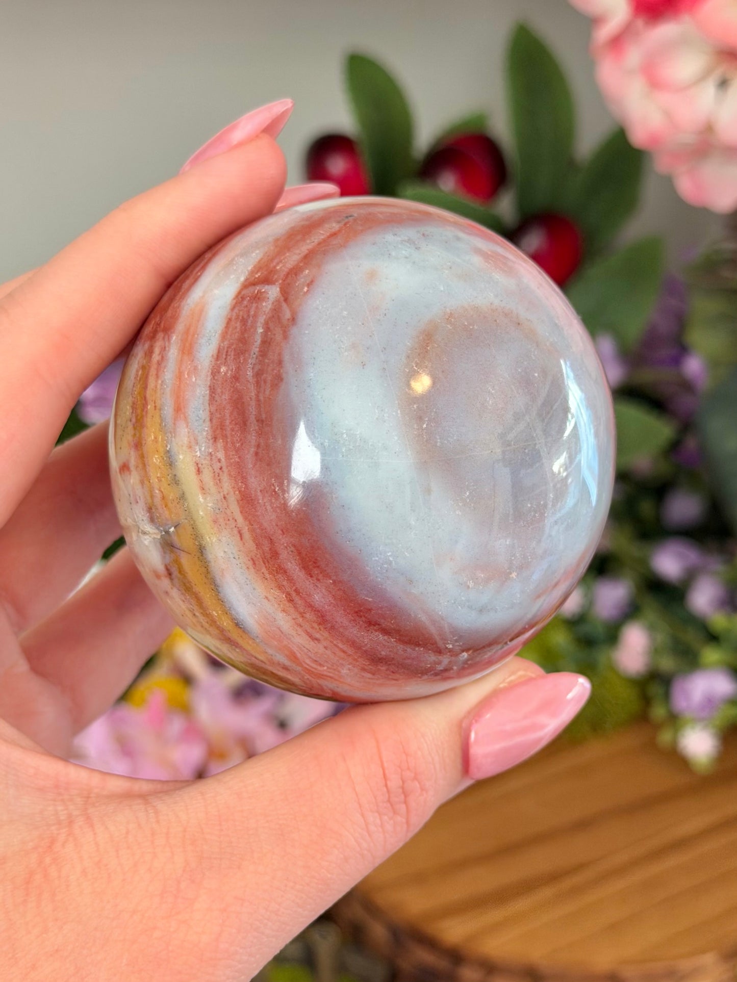 Multicolored pastel sea jasper sphere