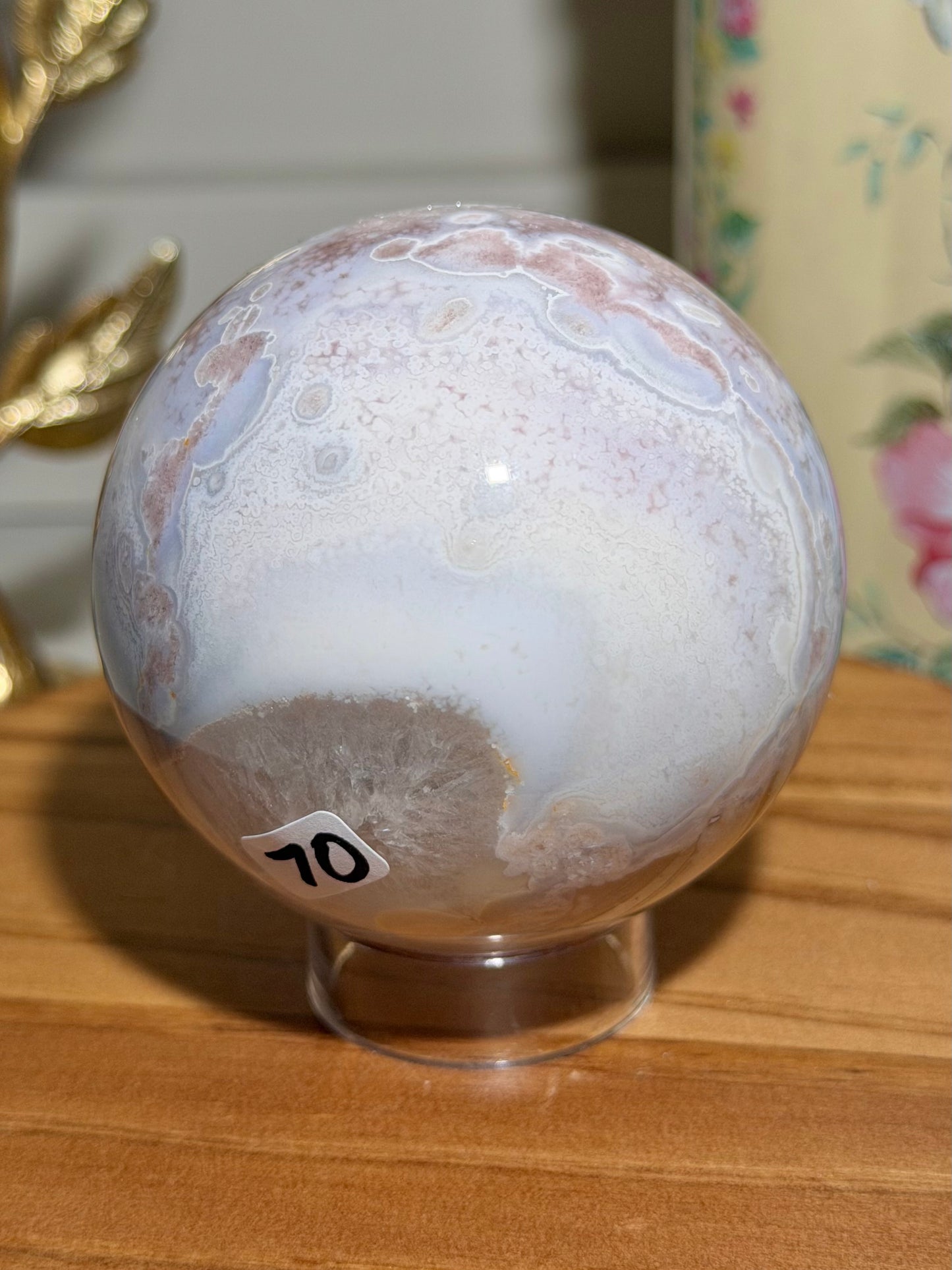 Pastel flower agate x pink amethyst sphere