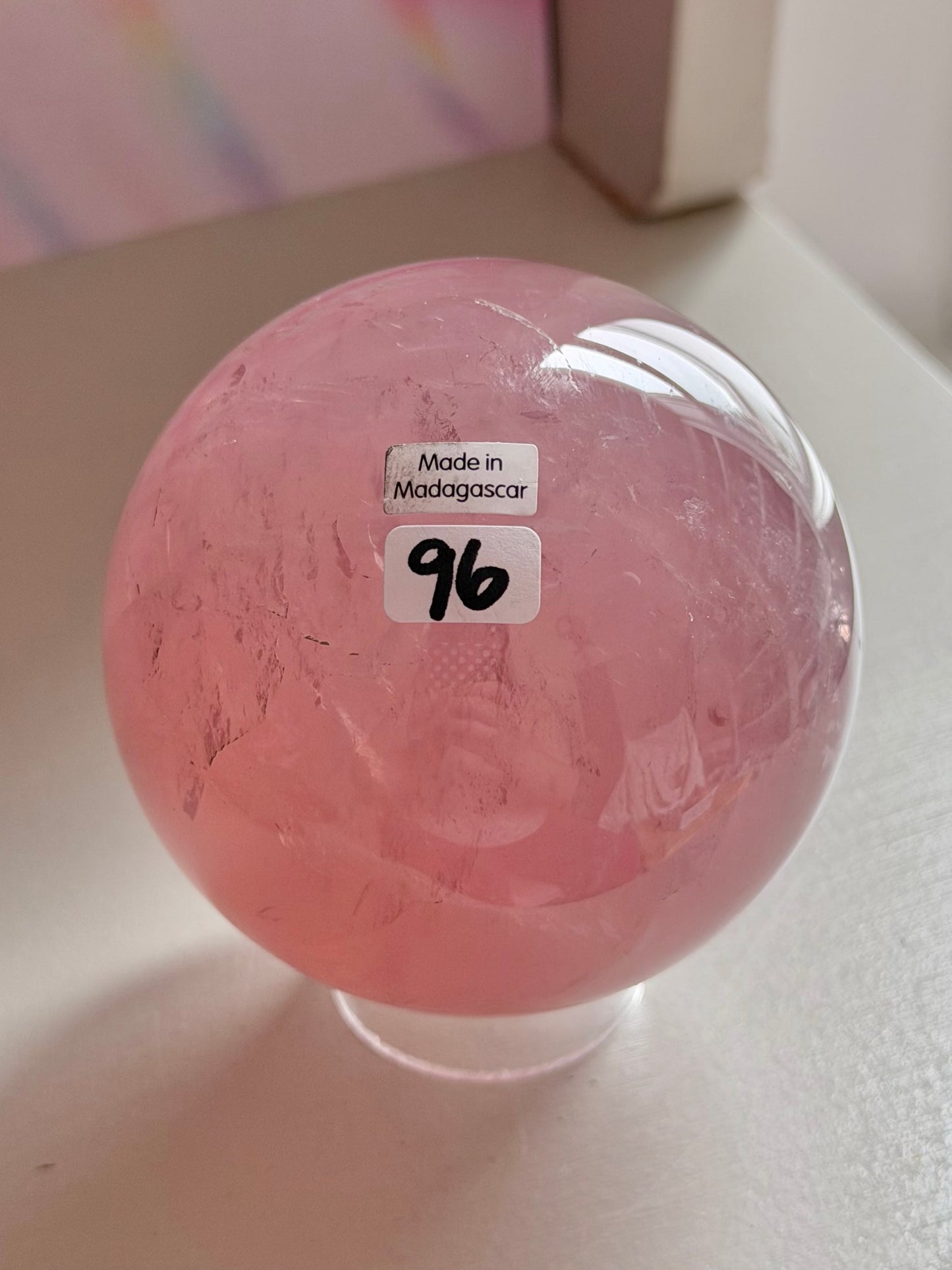 Gemmy purple-pink toned star rose quartz sphere