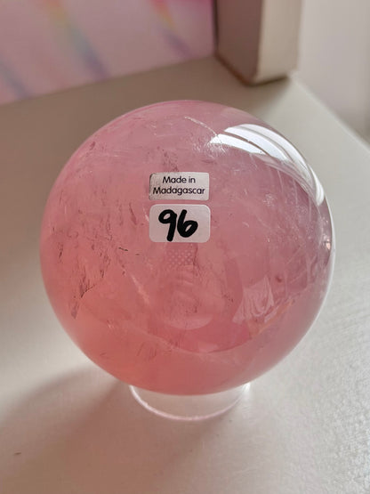 Gemmy purple-pink toned star rose quartz sphere