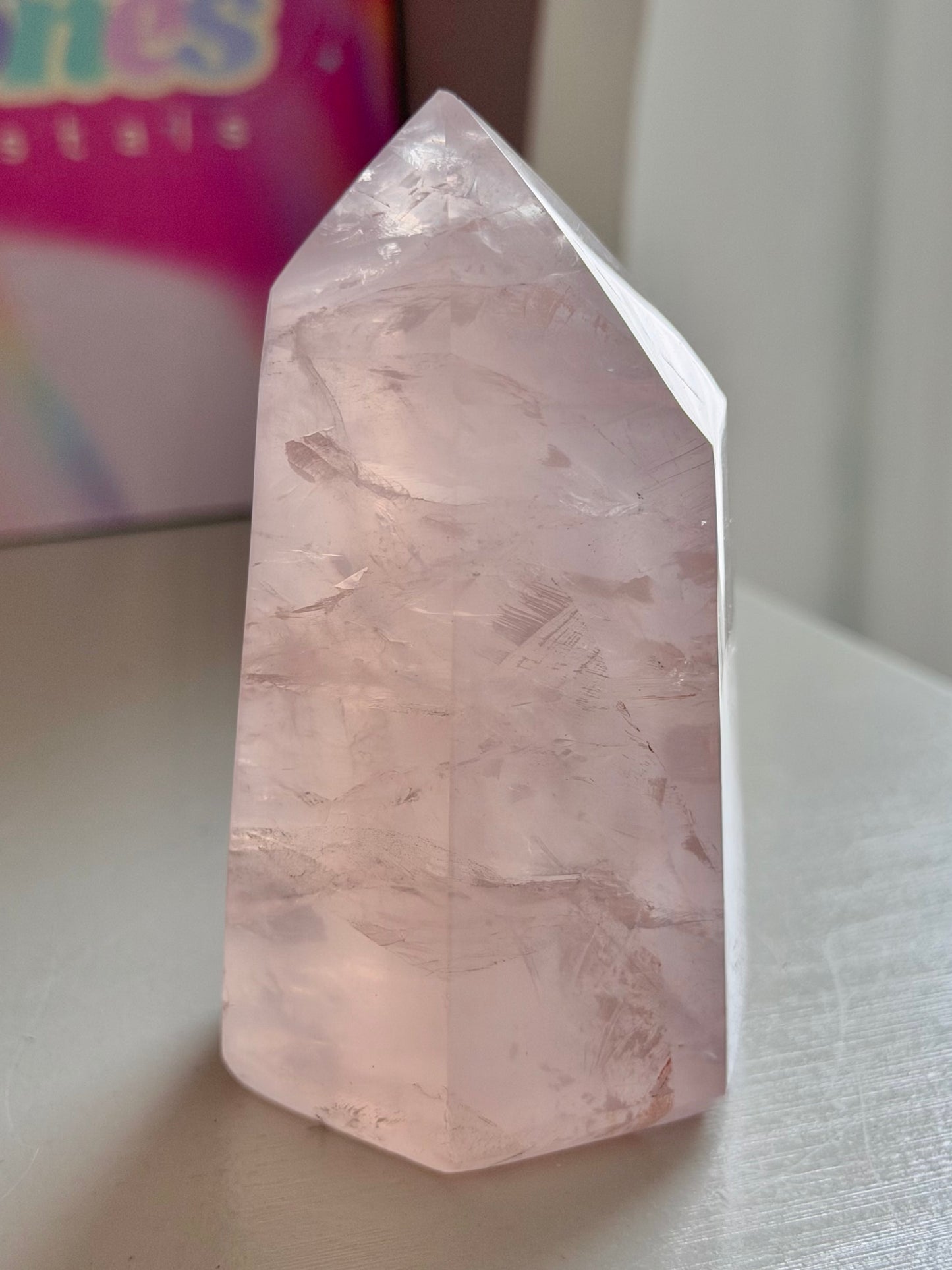 Chunky baby pink gemmy rose quartz tower