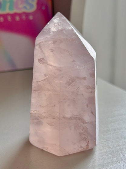 Chunky baby pink gemmy rose quartz tower