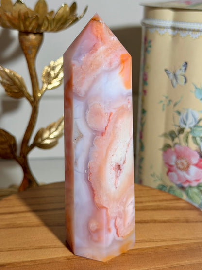 Carnelian x flower agate tower