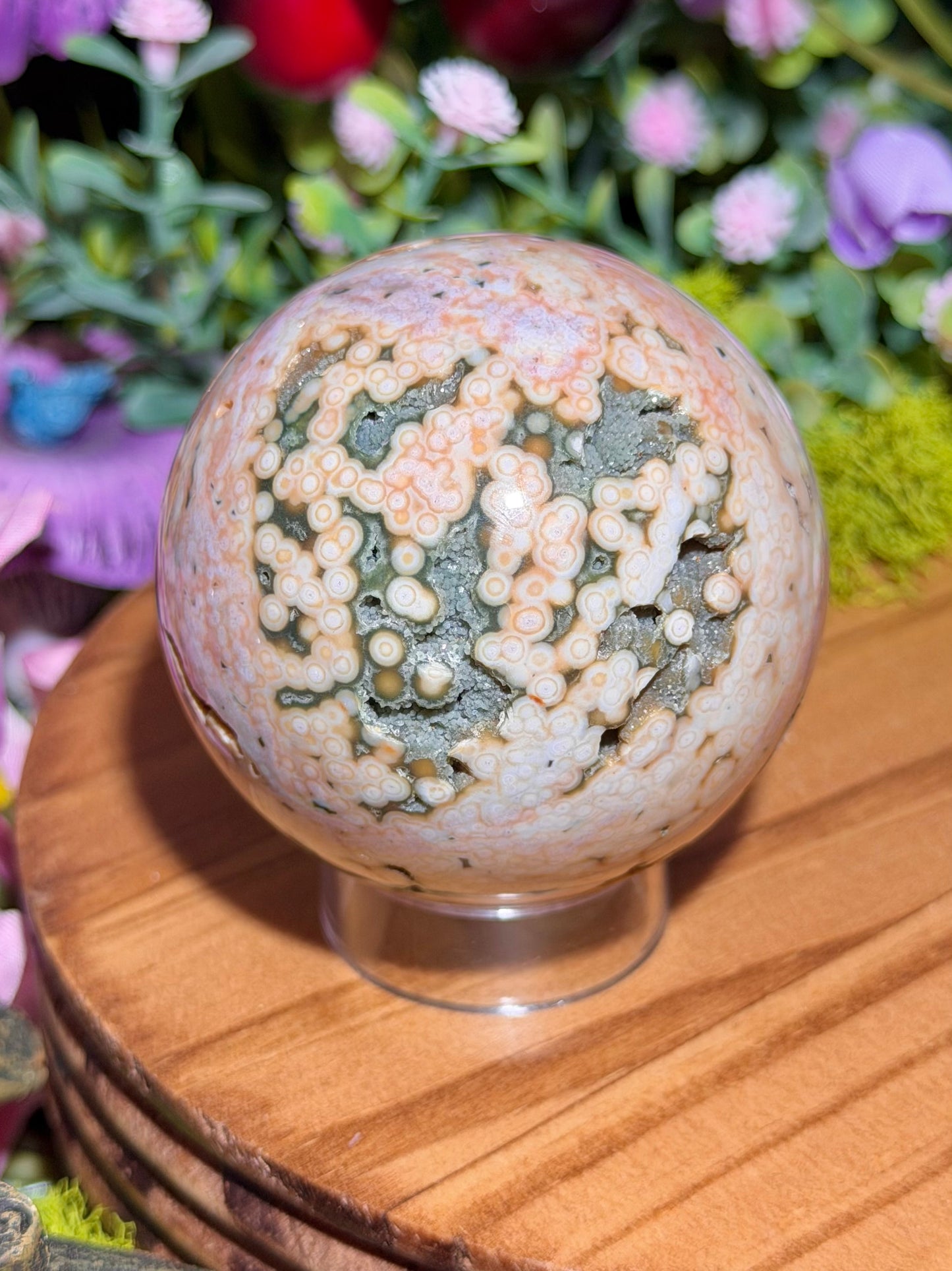 Pink Orbicular Veinless Ocean Jasper sphere