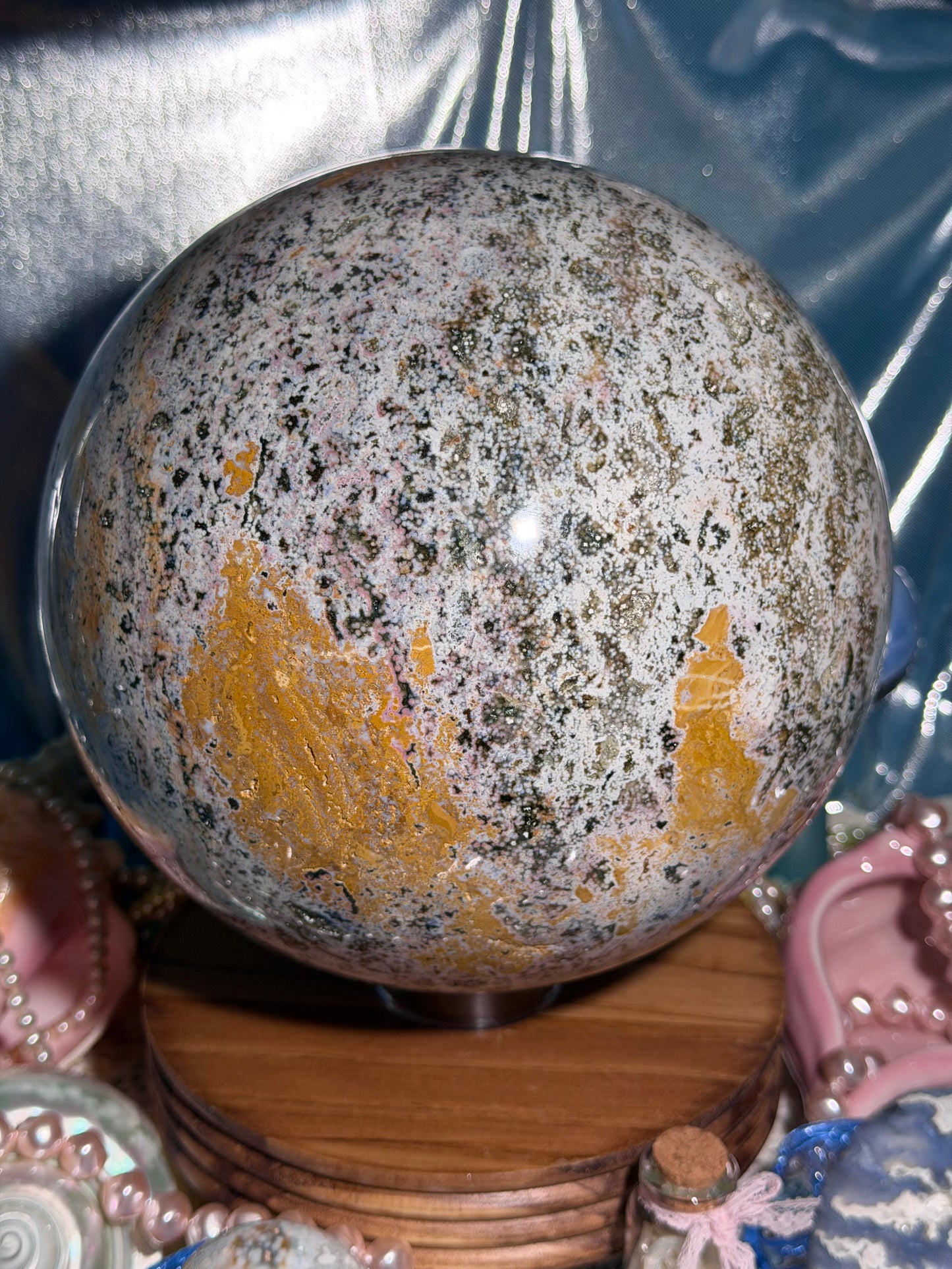 Statement Pastel Rainbow orbicular Veinless Ocean Jasper™ sphere from Madagascar - 17lbs, 7.5kg