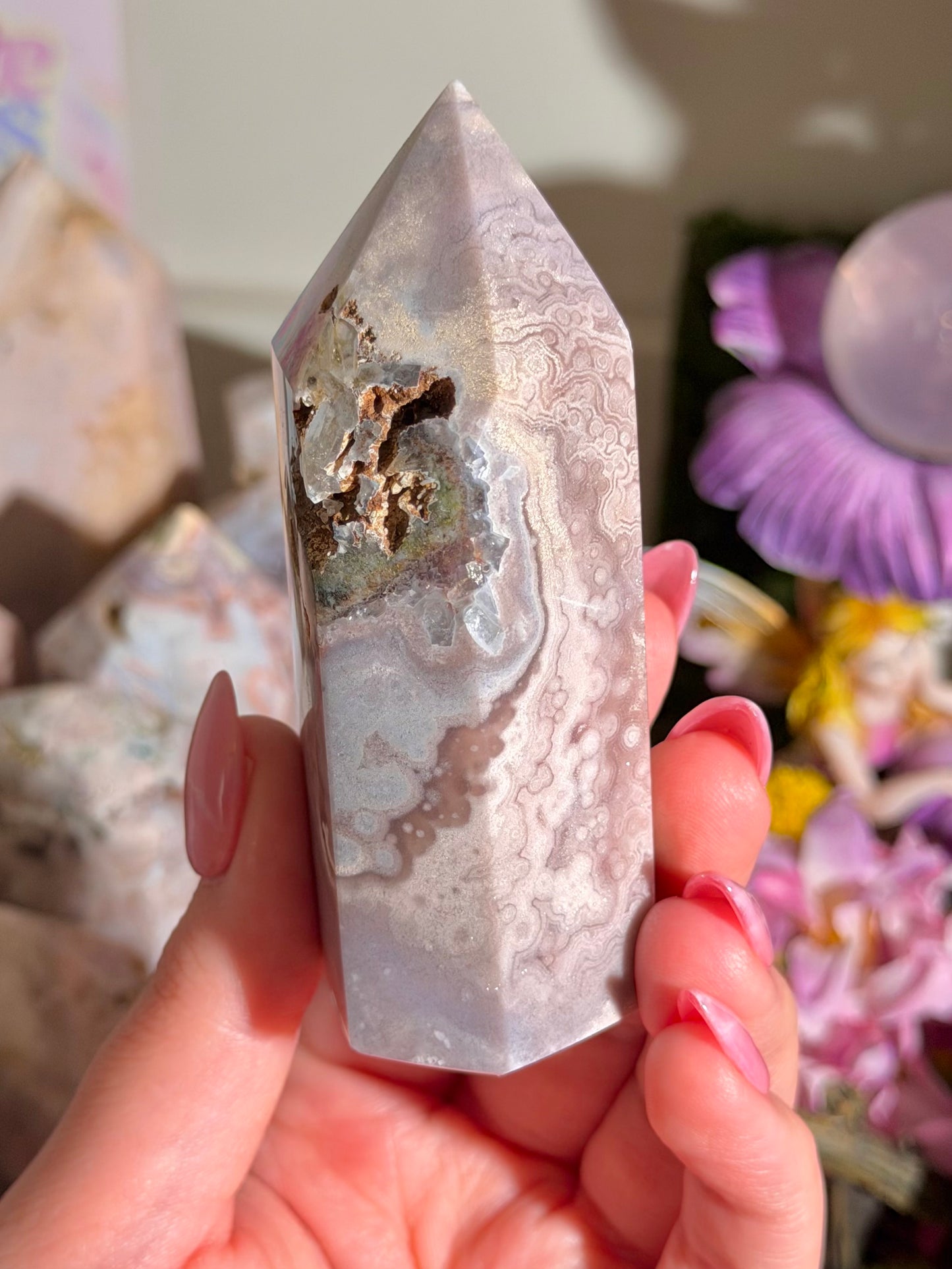 Orbicular pastel purple pink amethyst tower from Brazil