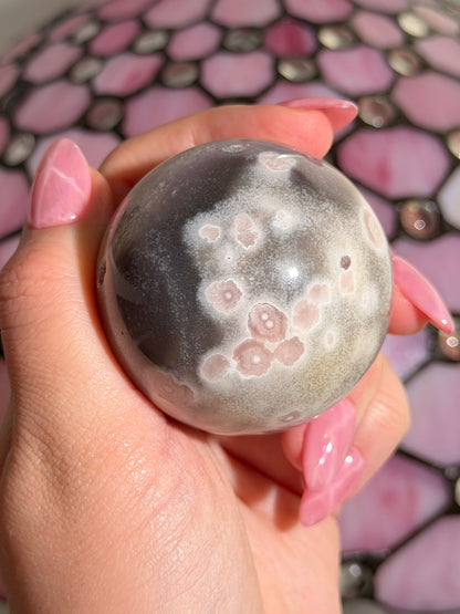 "Galaxy" Pink amethyst x flower agate sphere