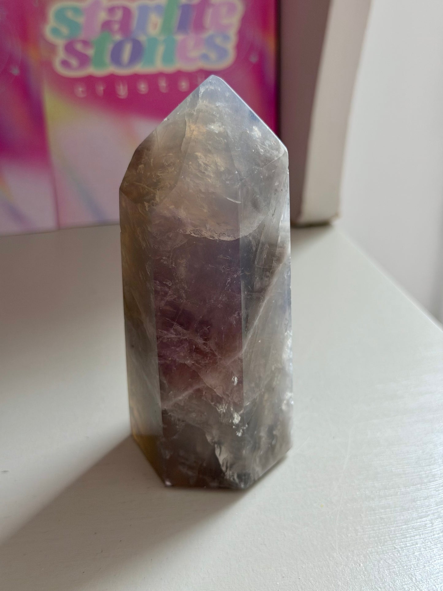Blue rose quartz tower