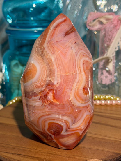 Large pink n' peachy carnelian flame