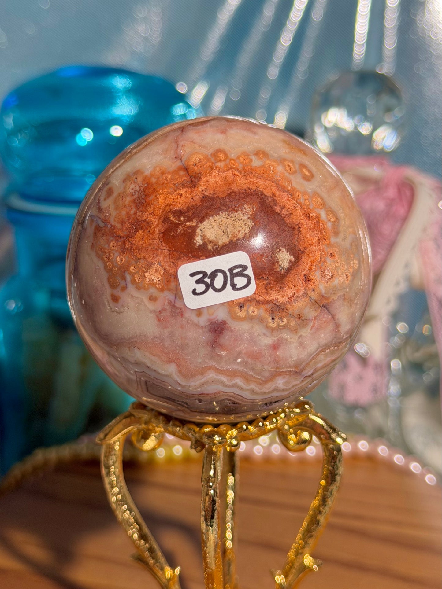 "Coral Reef" Indonesian crazy lace agate sphere 30B
