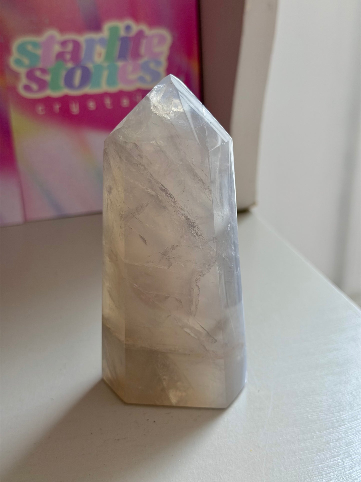 Blue rose quartz tower