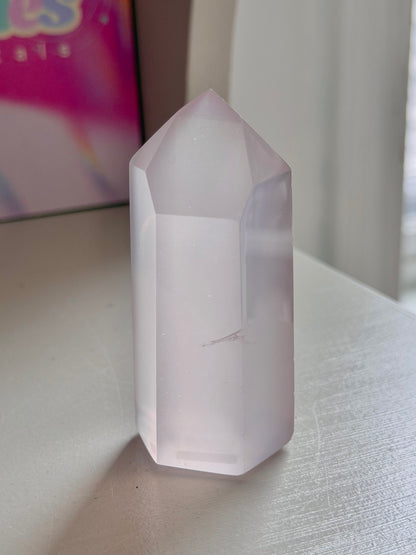 Jelly pink rose quartz tower