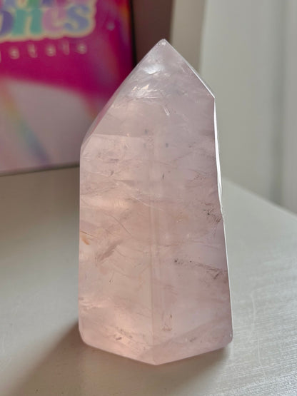 Chunky baby pink gemmy rose quartz tower