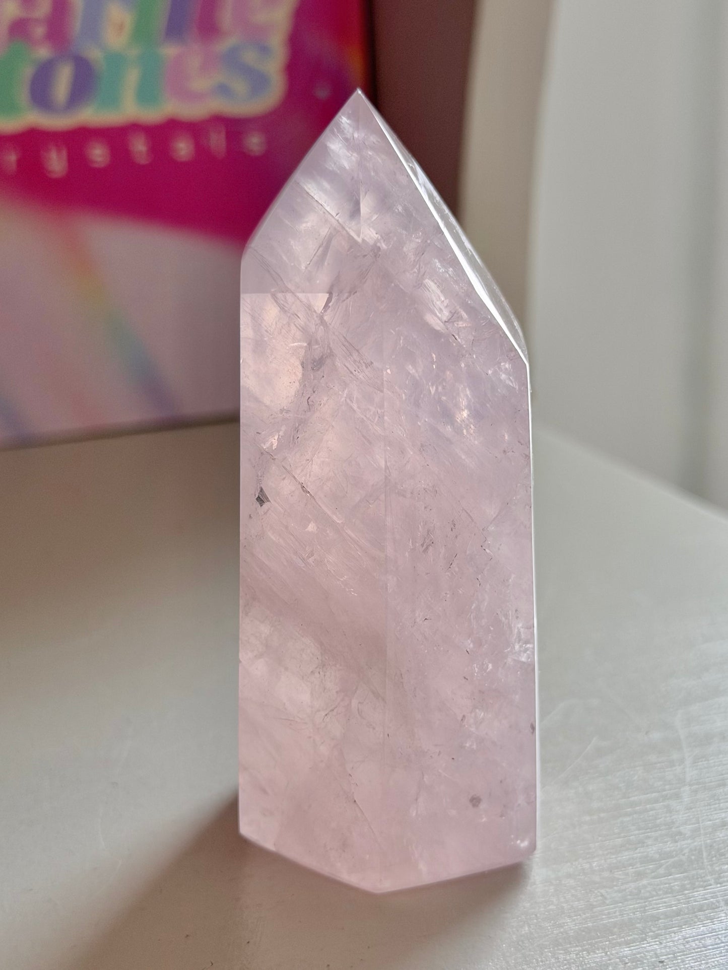 Baby pink rose quartz tower