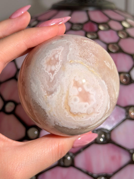 Large bubbly pastel Pink amethyst x flower agate sphere