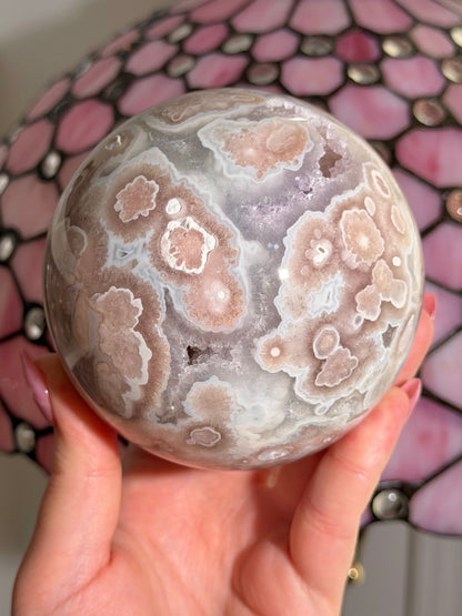Statement Pink amethyst x flower agate sphere
