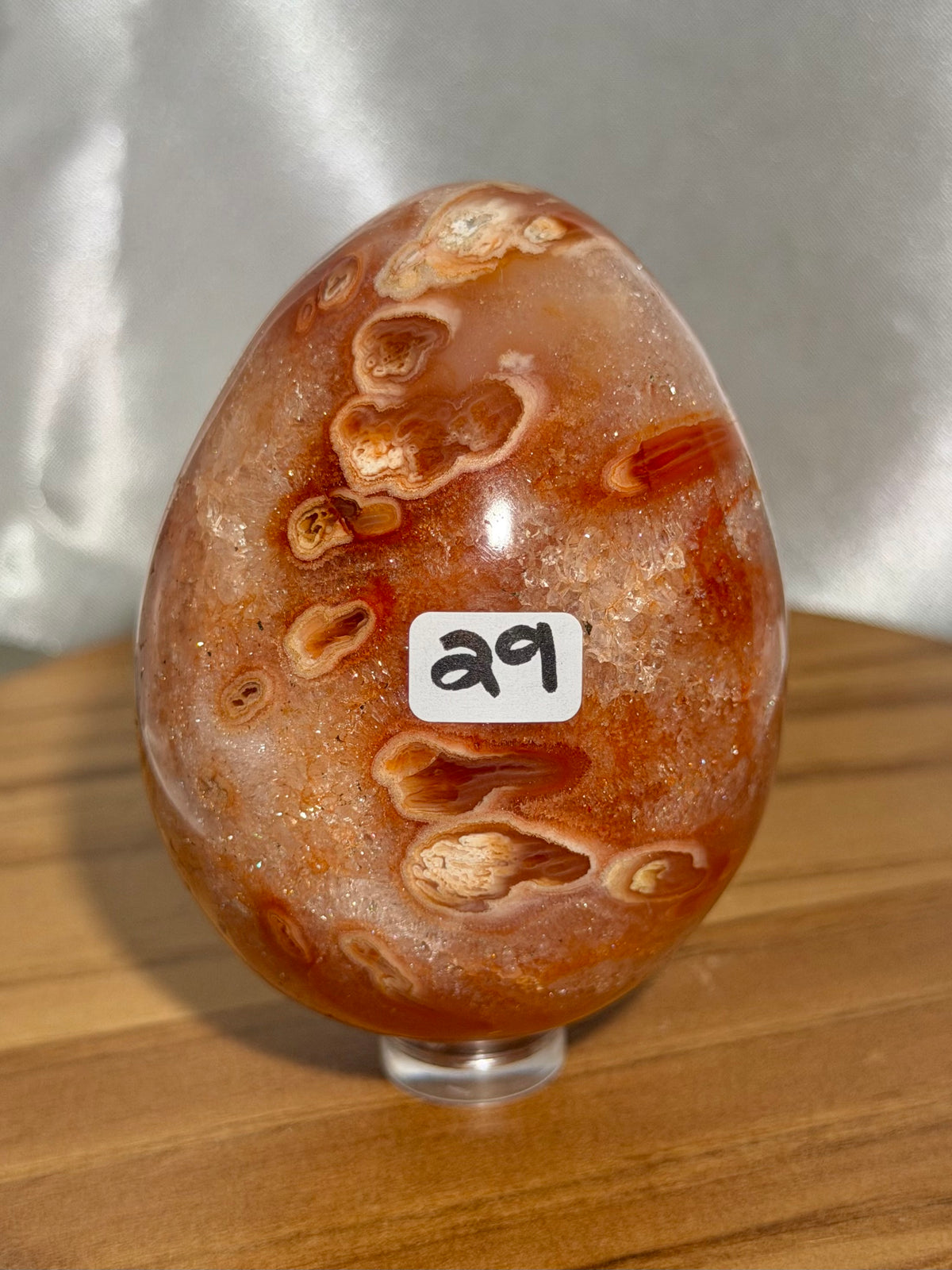 Quartzy “tie-dye” carnelian egg