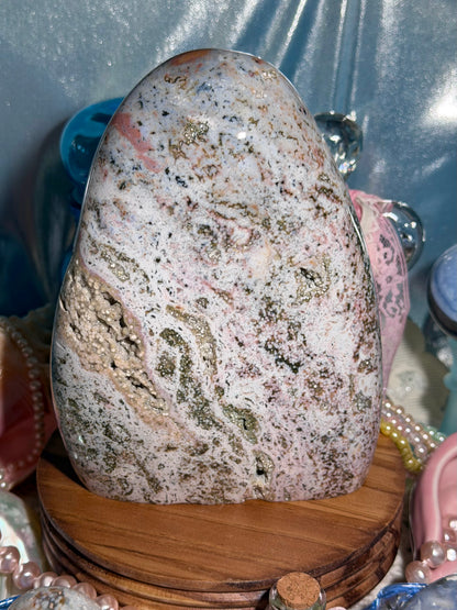 Statement Pastel Rainbow Orbicular Veinless Ocean Jasper™ freeform from Madagascar