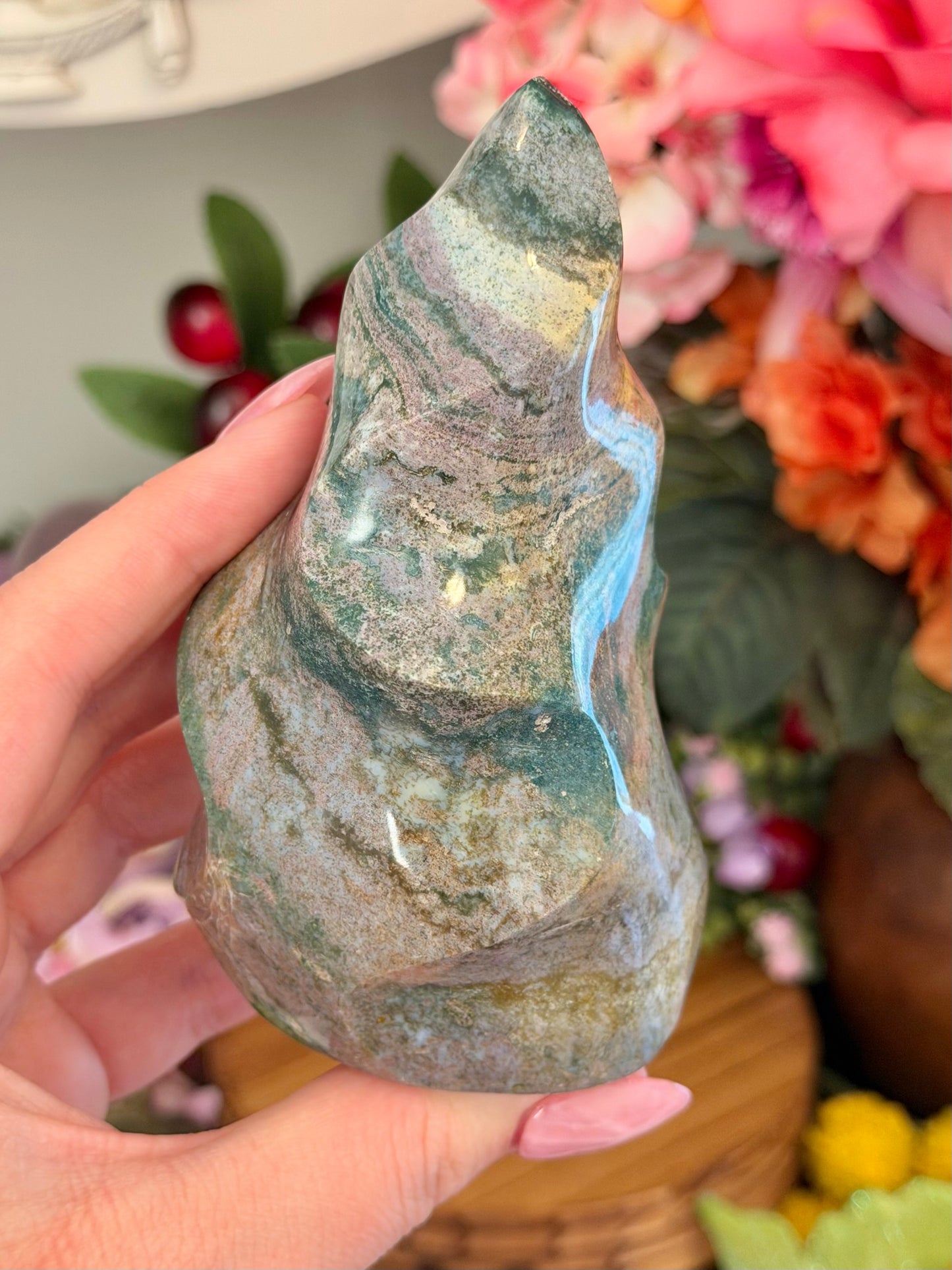 Lilac and green pastel sea jasper flame