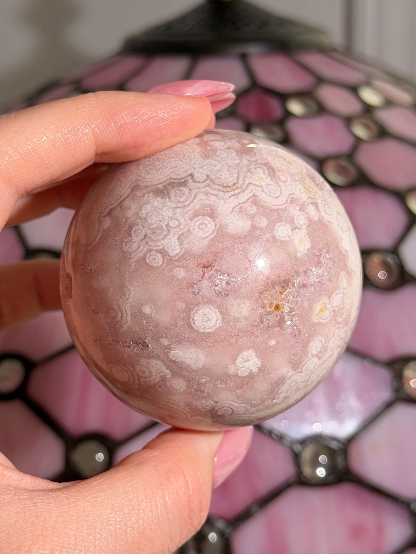 Bubbly Pink amethyst x flower agate sphere
