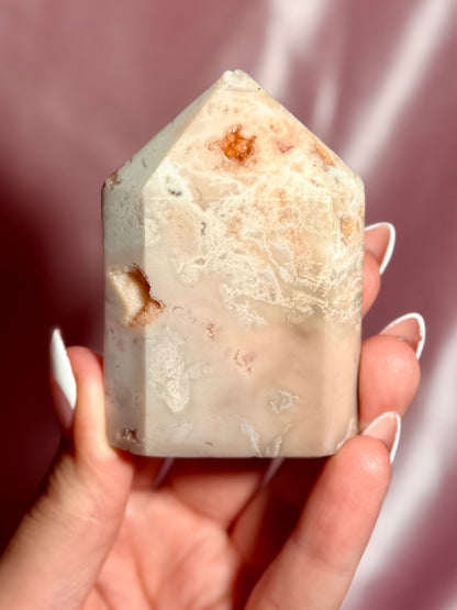 Pink Plume Agate Domino Tower (E)*Chipped tip
