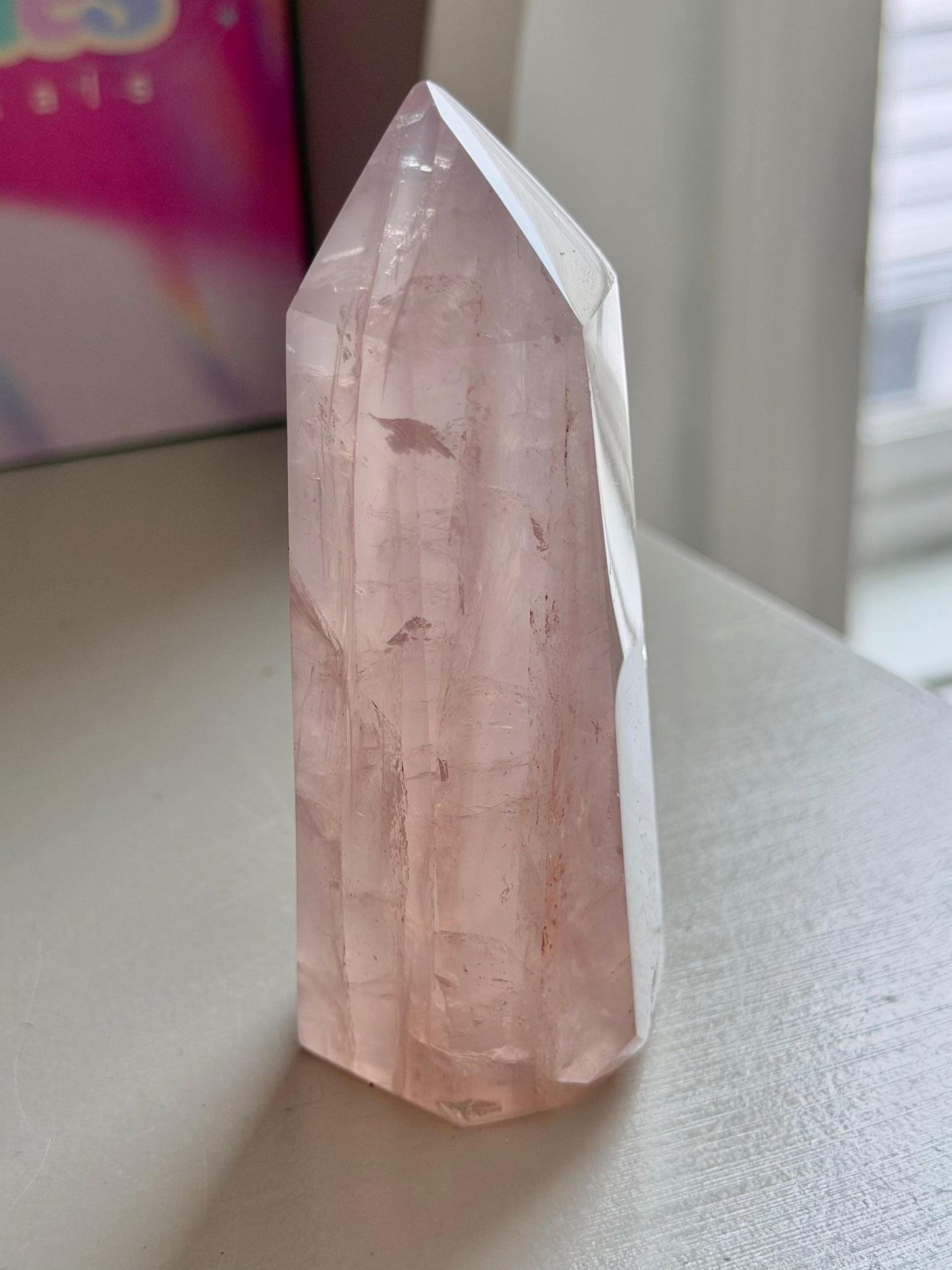 Champagne pink rose quartz tower