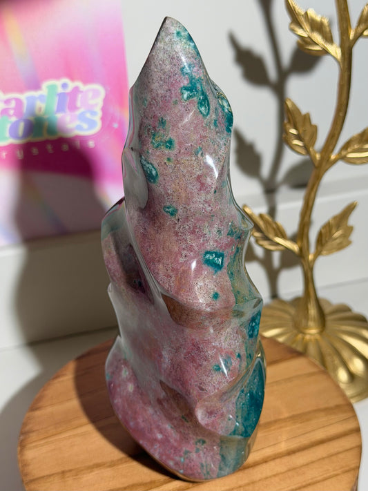 Large Strawberry pink and green sea jasper flame