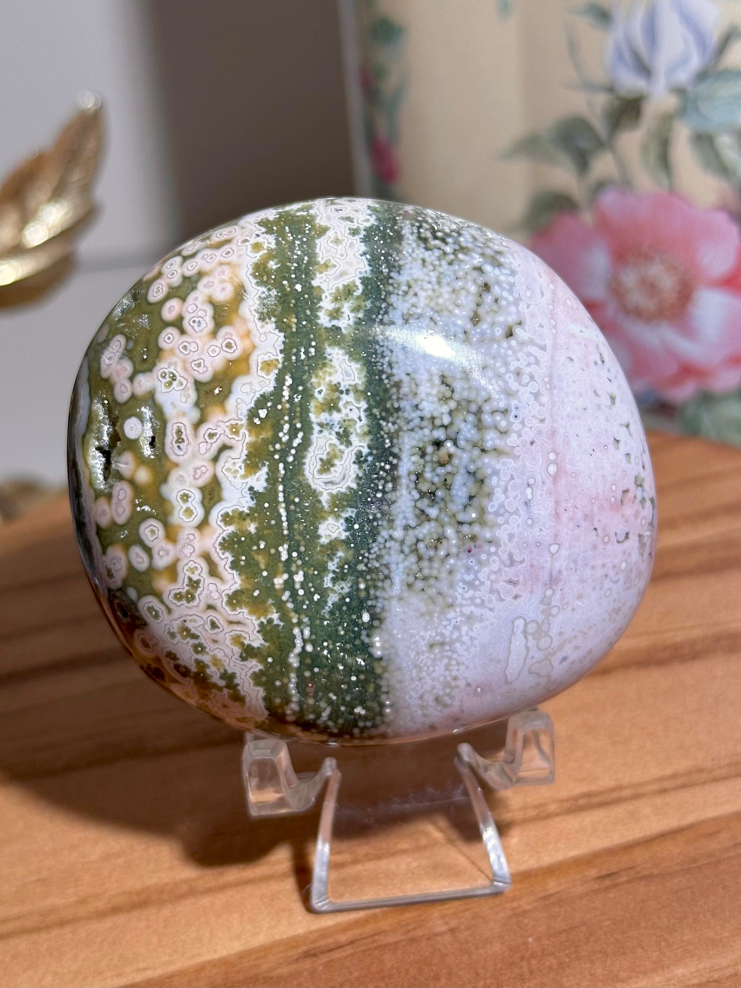Fairy pink & green Ocean jasper palmstone 40B