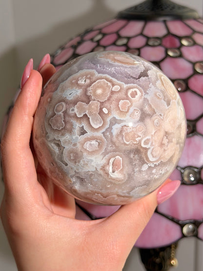 Statement Pink amethyst x flower agate sphere
