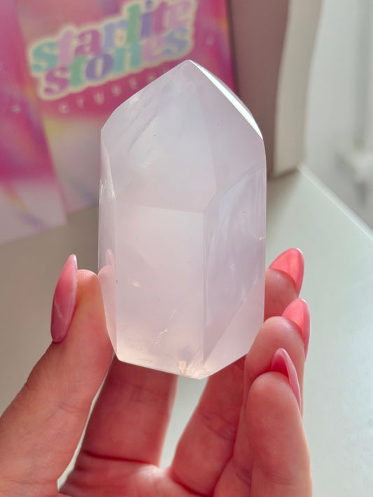 Jelly pink rose quartz tower