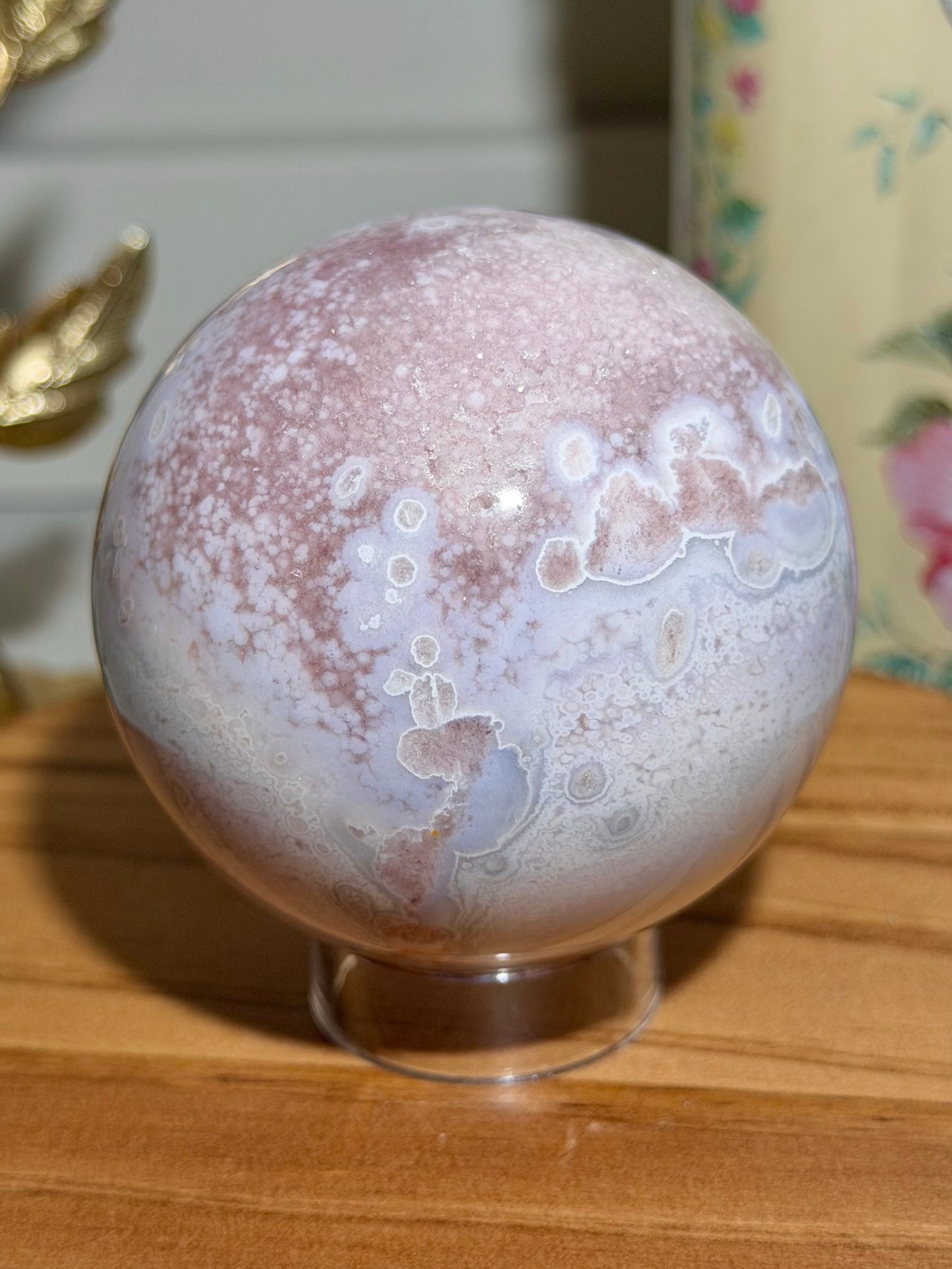 Pastel flower agate x pink amethyst sphere