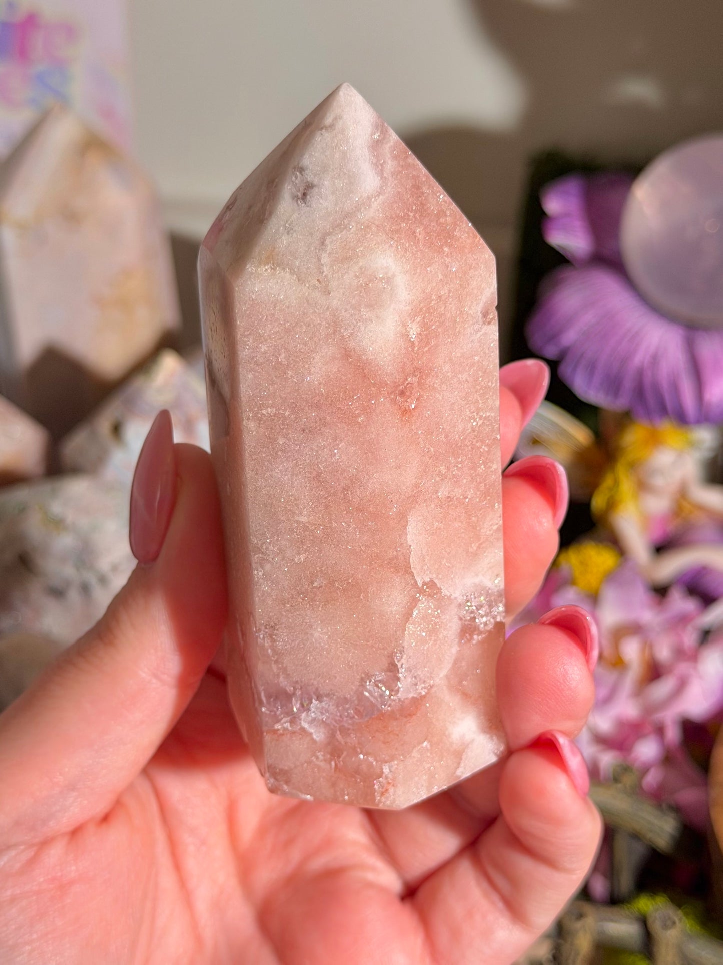 Peachy pink amethyst tower from Brazil