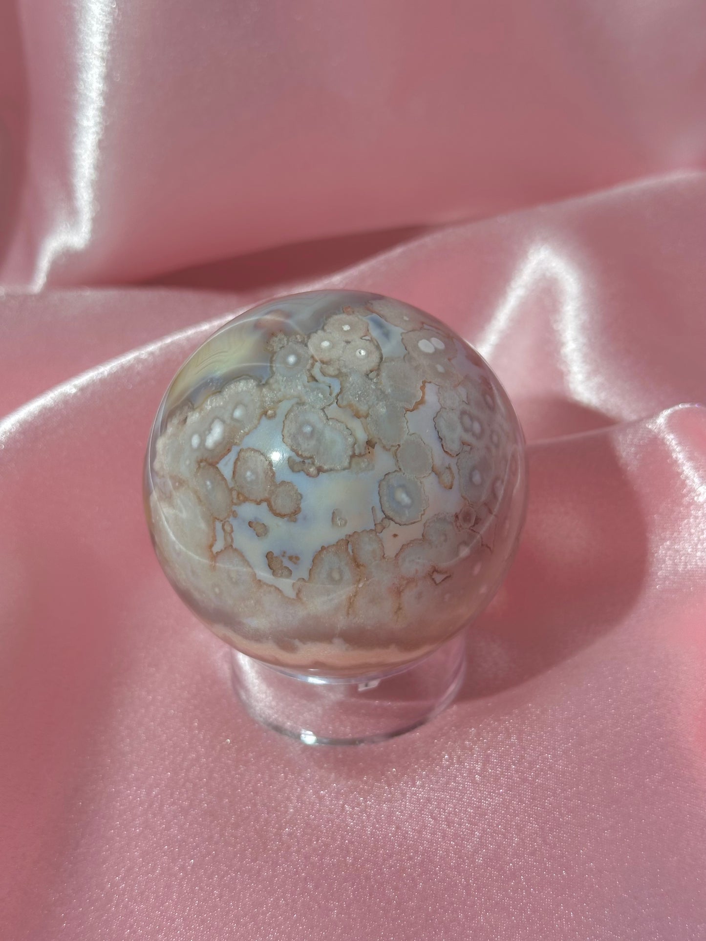 Yellow, blue & pink flower agate sphere from Madagascar *has parallax!