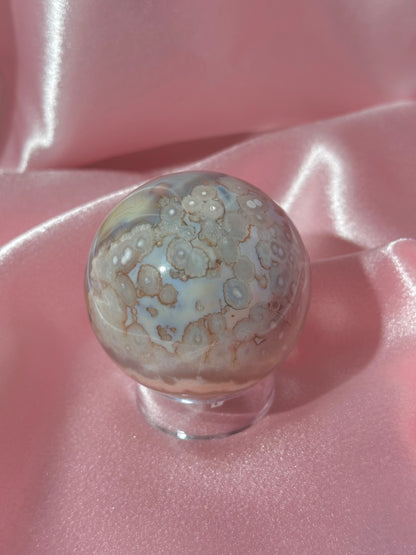 Yellow, blue & pink flower agate sphere from Madagascar *has parallax!