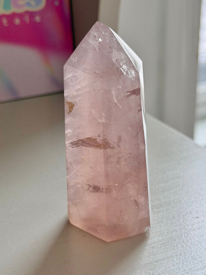 Champagne pink rose quartz tower