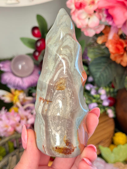 Pastel blue and purple polychrome jasper flame