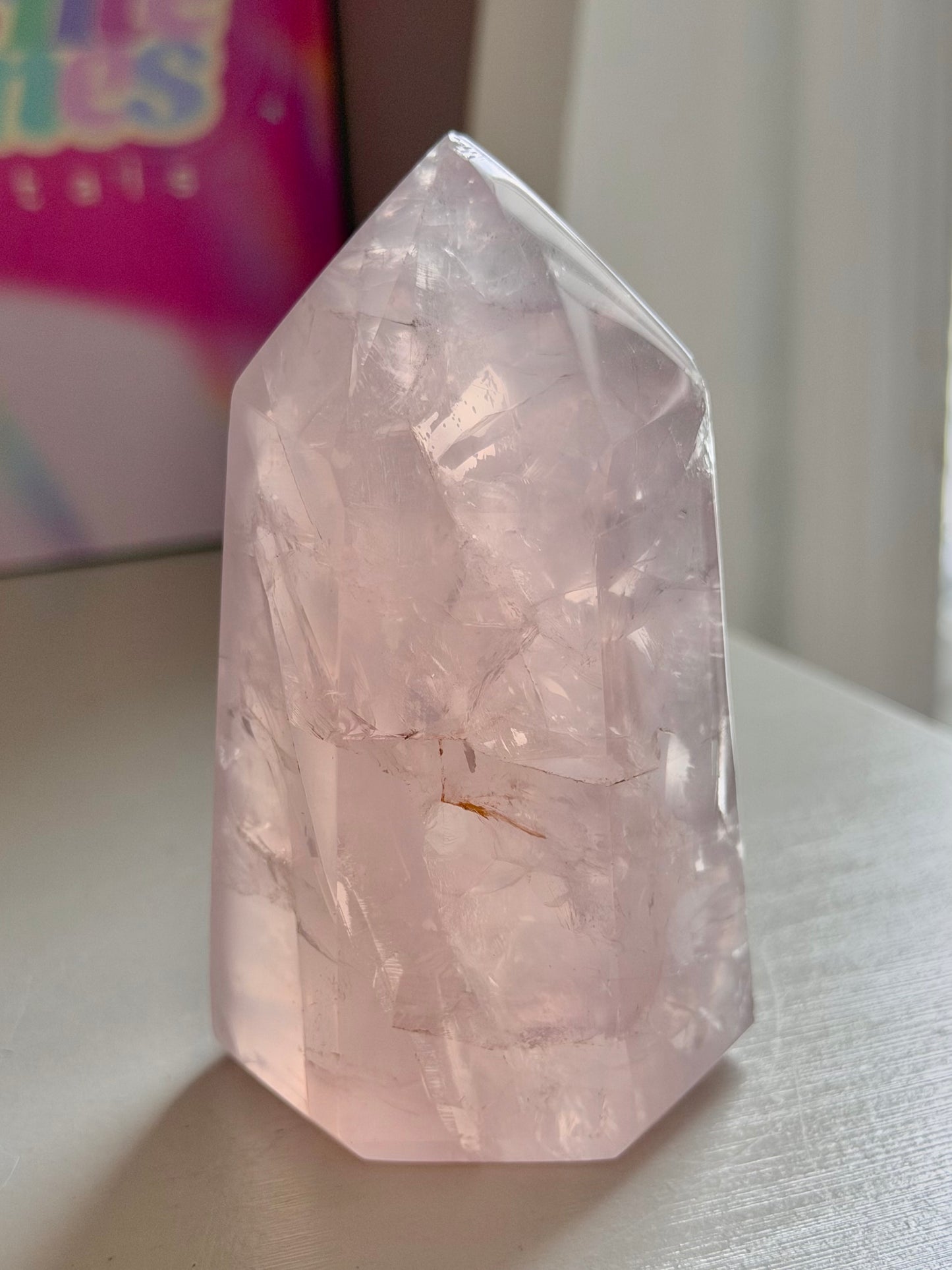 Chunky baby pink gemmy rose quartz tower