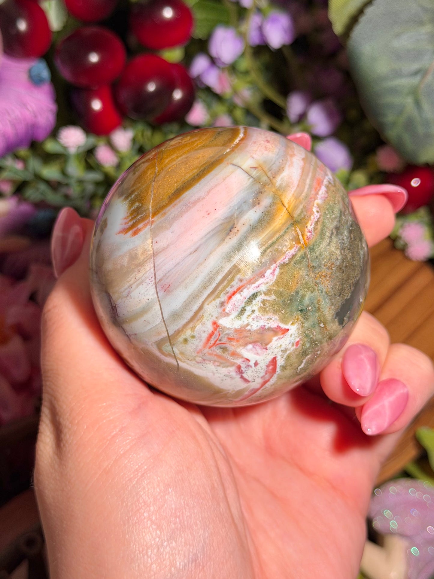 Fairy pink sea jasper sphere