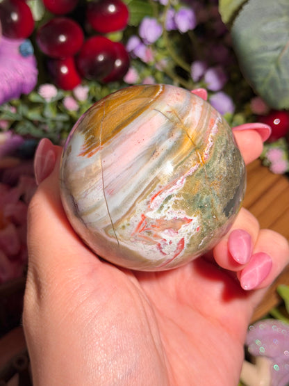 Fairy pink sea jasper sphere