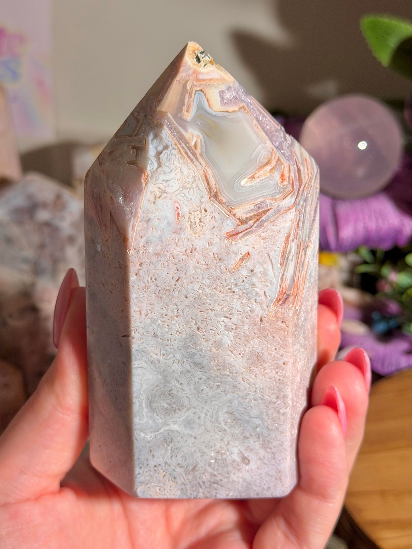 Unique purple and blue pink amethyst tower from Brazil