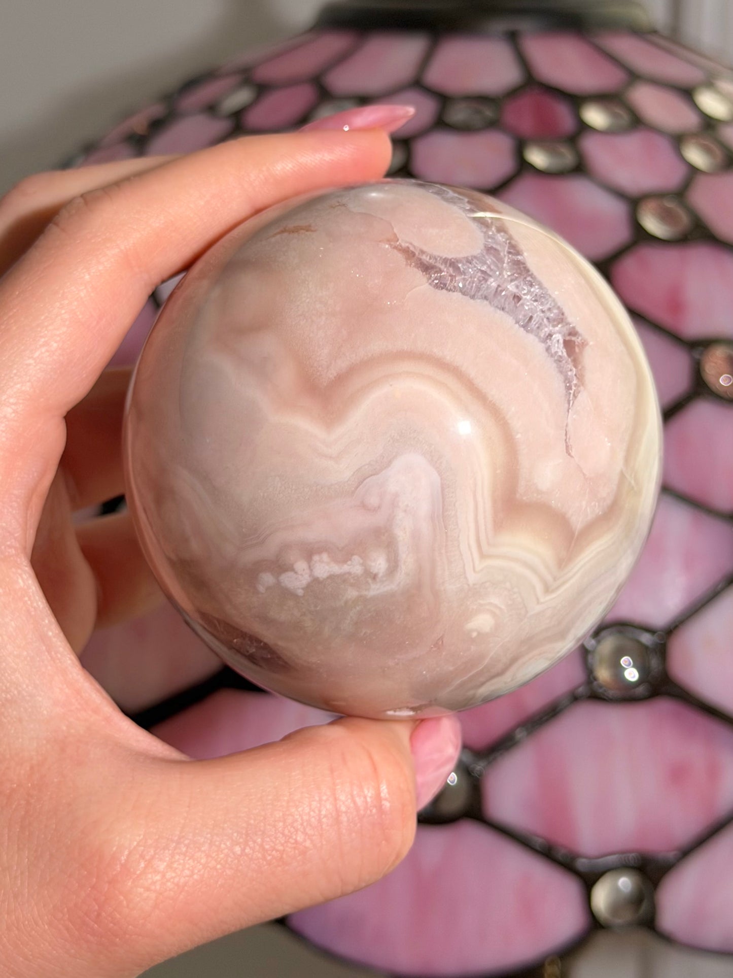 Quartzy Pink amethyst x flower agate sphere