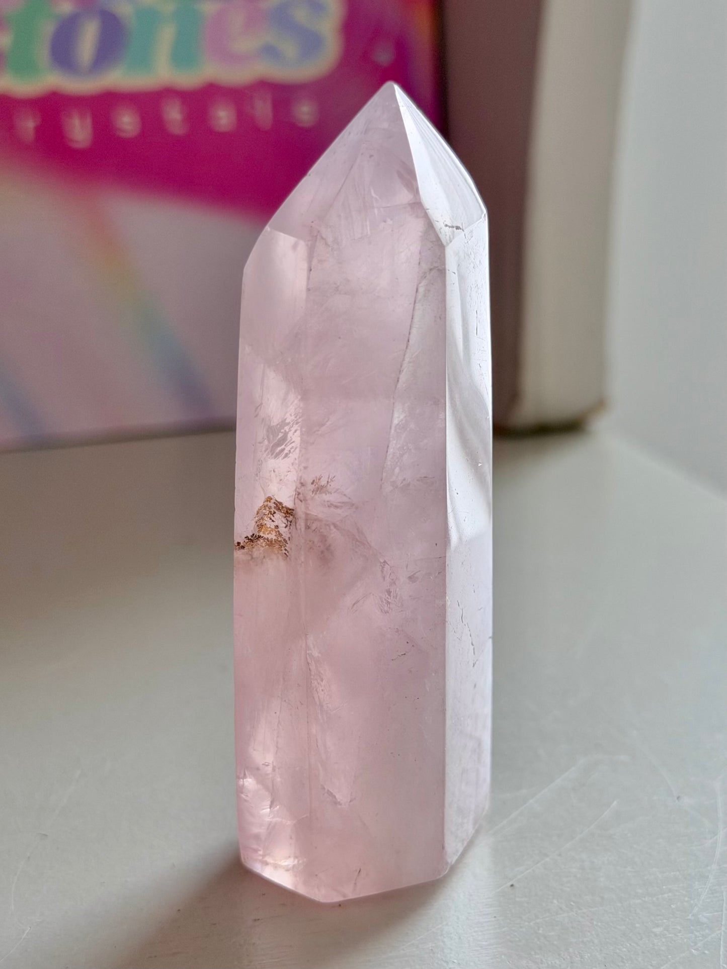 Gemmy pink rose quartz tower