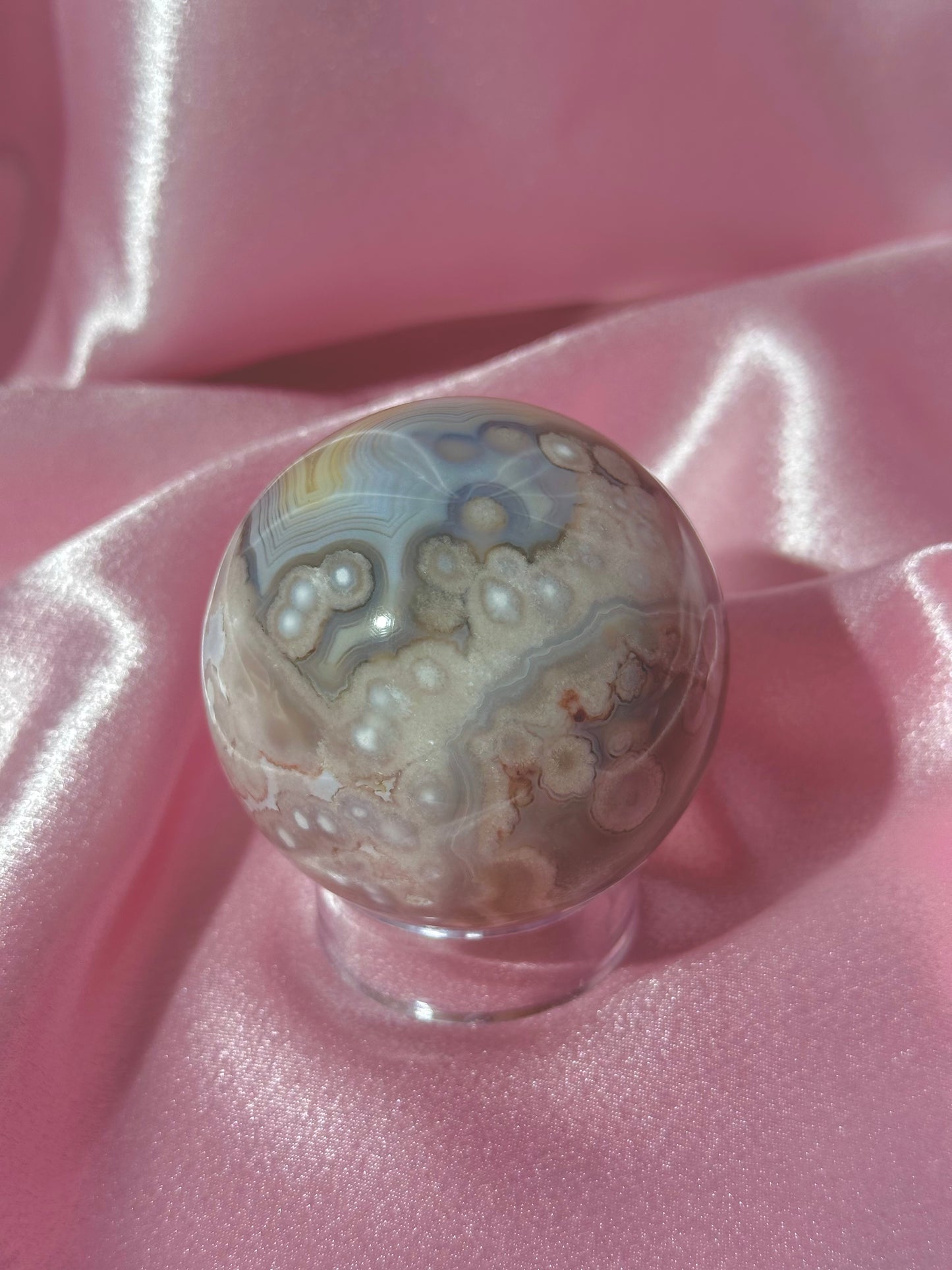 Yellow, blue & pink flower agate sphere from Madagascar *has parallax!