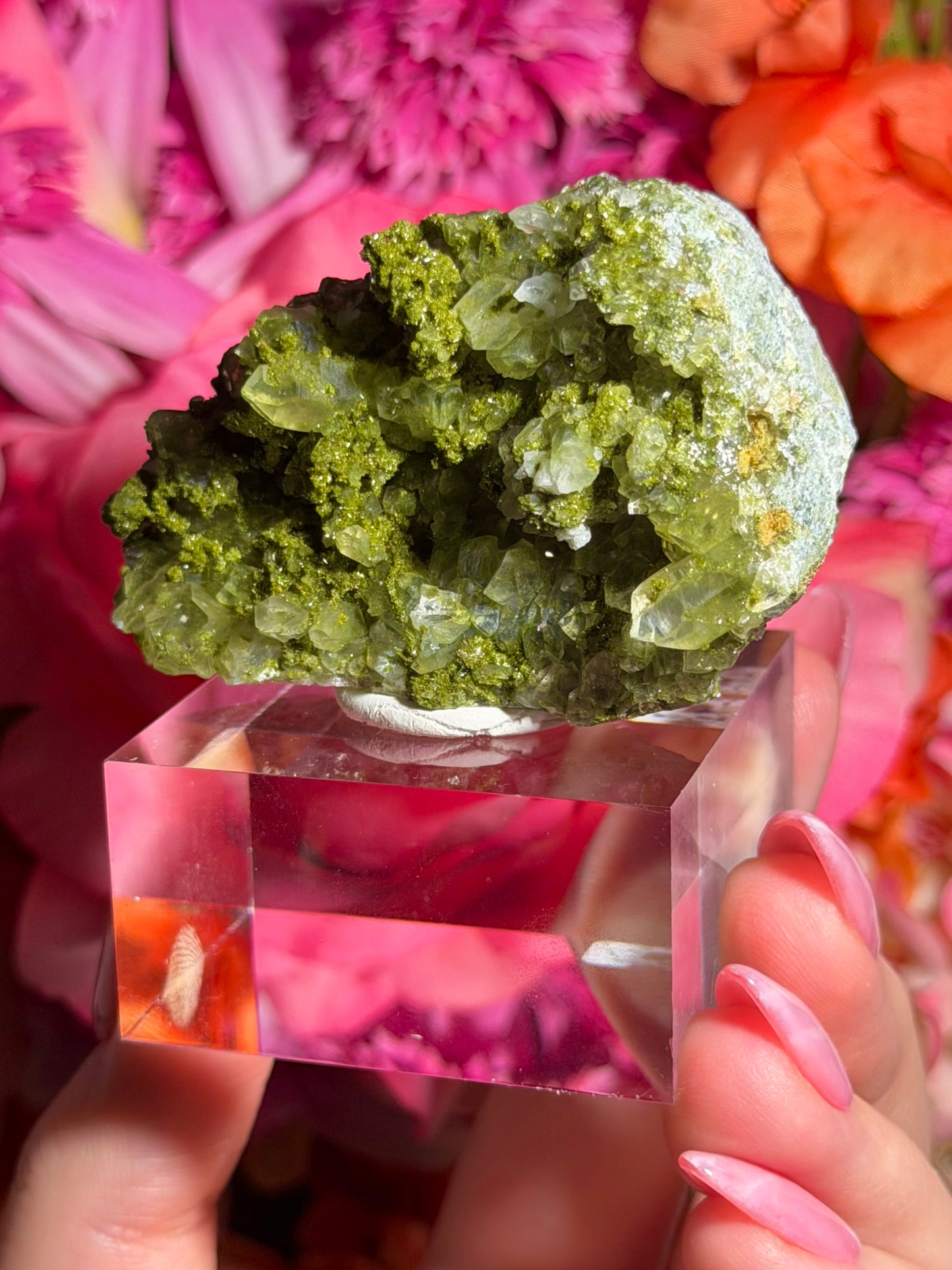 Fairy Quartz Epidote specimen on stand from Hakkari, Turkey
